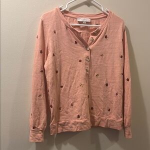 LOFT Coral Knit Sweater with strawberry Embroidery - small - 100% cotton